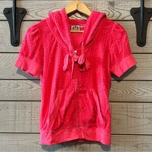 Juicy Couture Y2K Bright Pink Short-Sleeve Plush Terry Hoodie